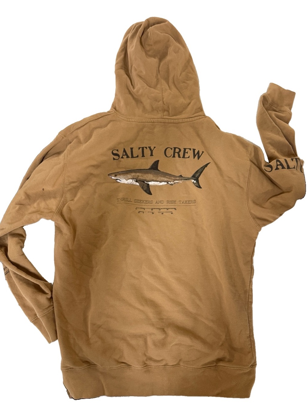 Men’s unisex beach fishing Salty Crew Hoodie Brown Shark Sz large